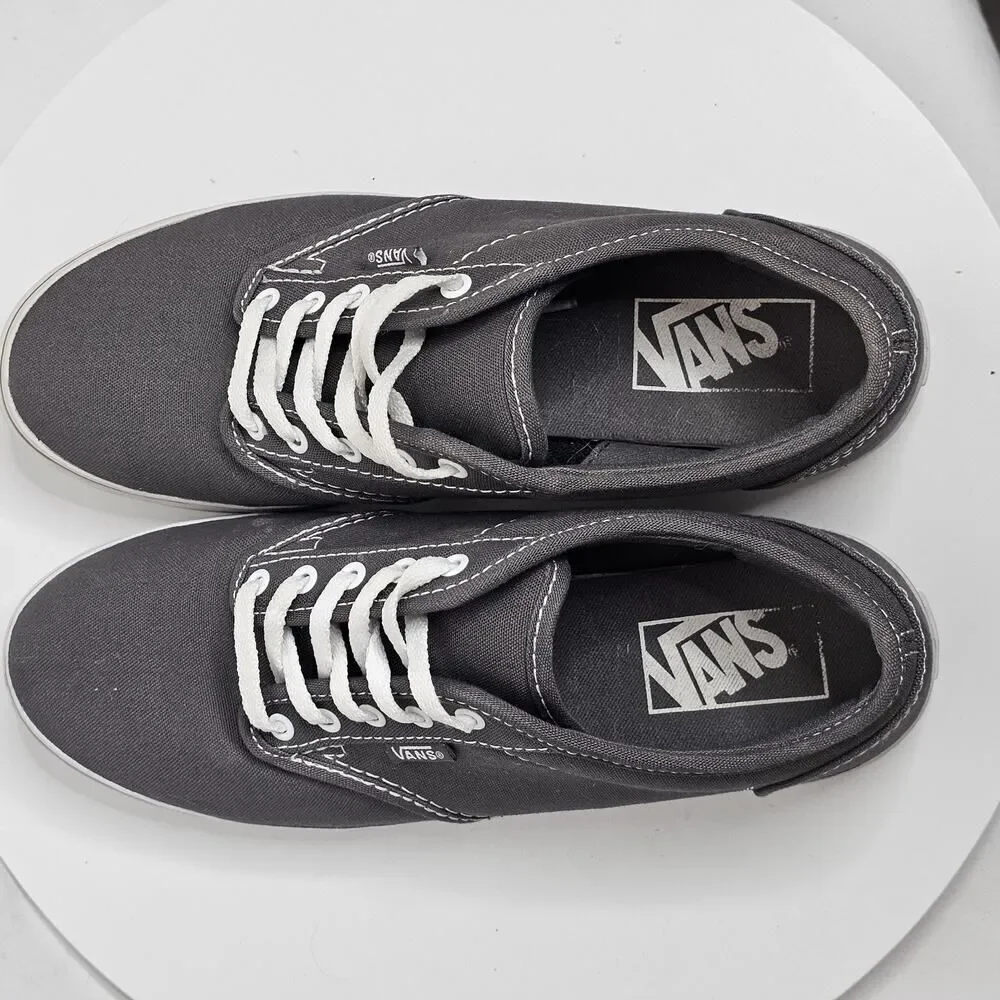 Vans Gray White Women’s‎ Size 6.5 Men’s 5 Canvas Lace Up Skater Sneakers Shoes